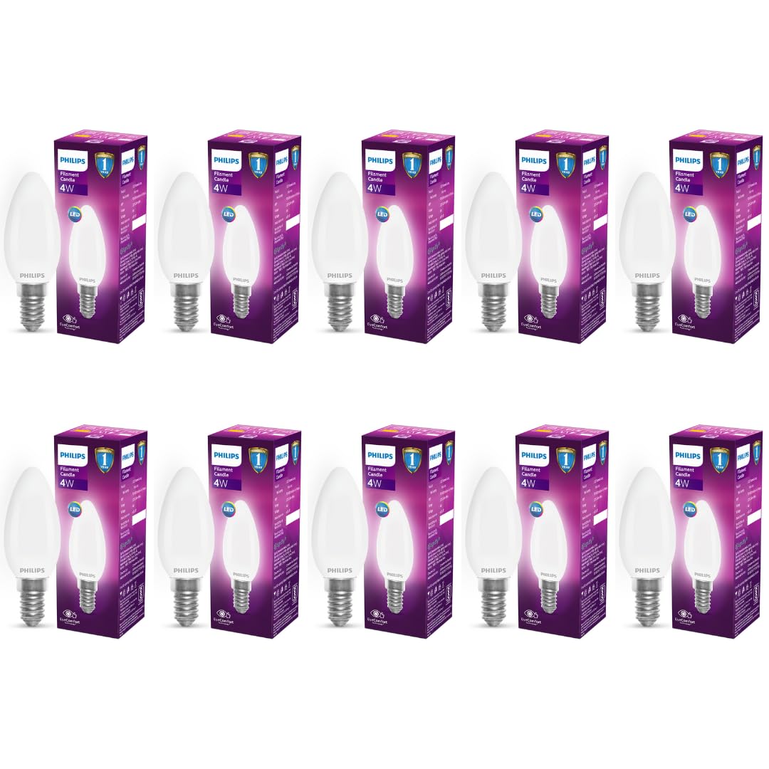 Philips 4-Watt 400-lumen Frosted Candle E14 Base (Cool White, Pack of 10)