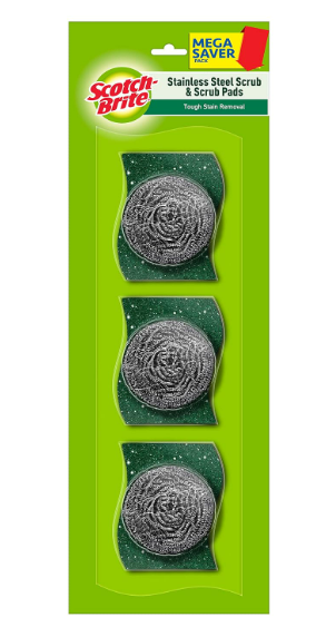 Scotch-Brite Stainless Steel Scrub - Pack of 3 (3X 15g Steel + Free 3 Scrub Pads 3"X3")