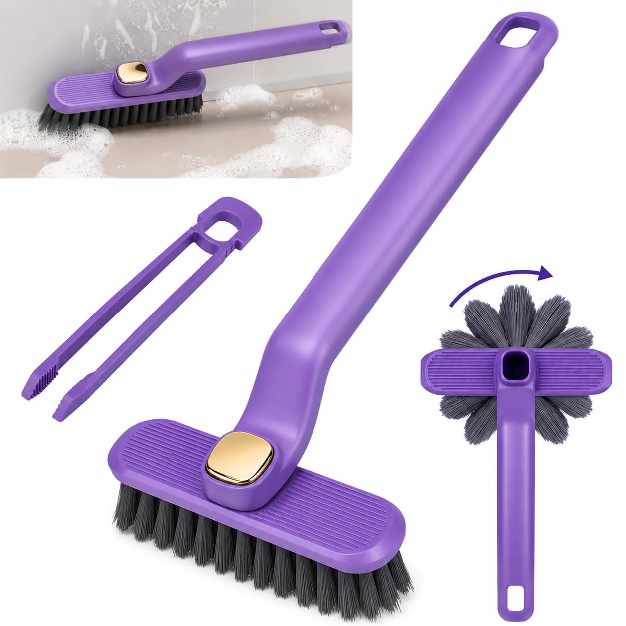 Tile & Floor Scrubber, Hard Bristle Gap Cleaner, Rotating Grout and Corner Cleaning Tool