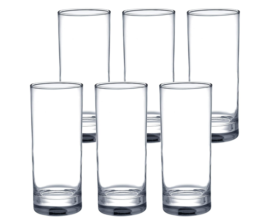 Amazon Brand - Solimo Nia High Ball Glass Set, 325ml, Set of 6, Transparent