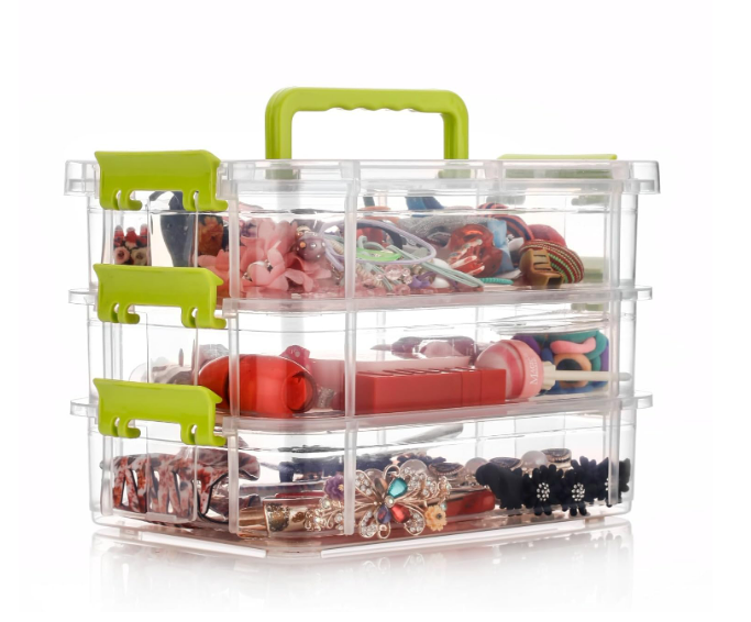UCRAVO 3 Layer Plastic Storage Box Clear Stack & Carry Box